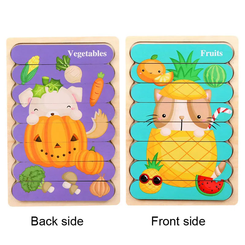 3D Wooden Montessori Puzzles for Toddlers & Kids (Ages 2-3)