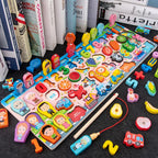 3D Preschool Children Educational Toys Wooden Montessori Arithmetic Magnetic Fishing Digital Shape Matching Building Block Toys