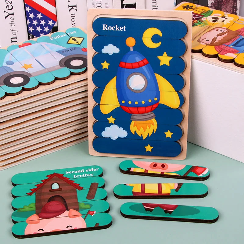 Montessori 2-in-1 Two-Sided Wooden Strip Puzzle