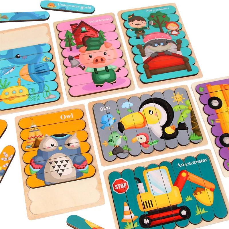 Montessori 2-in-1 Two-Sided Wooden Strip Puzzle