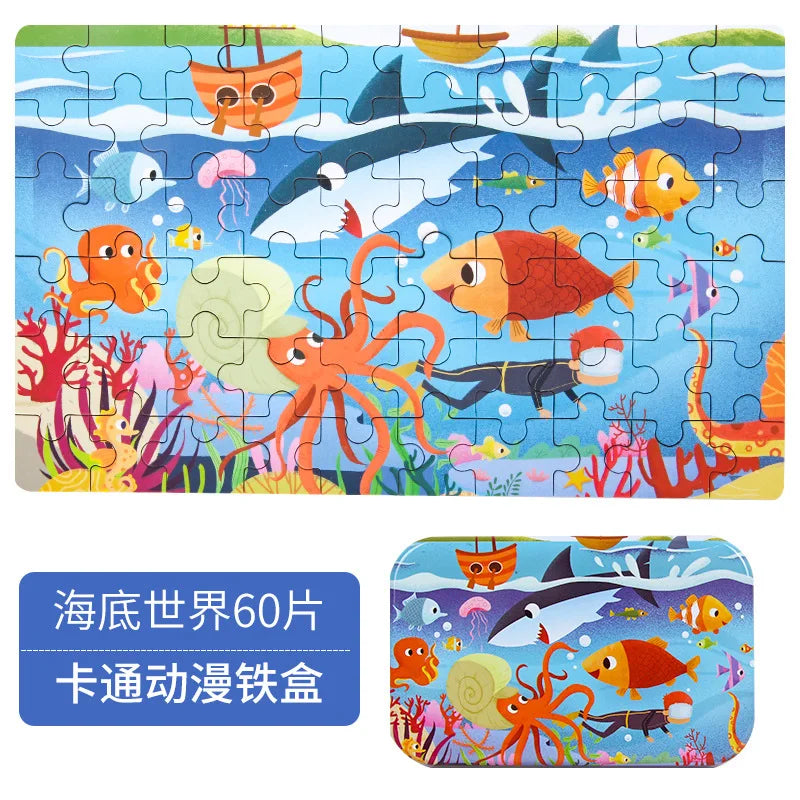 60-Piece Wooden Puzzle Set