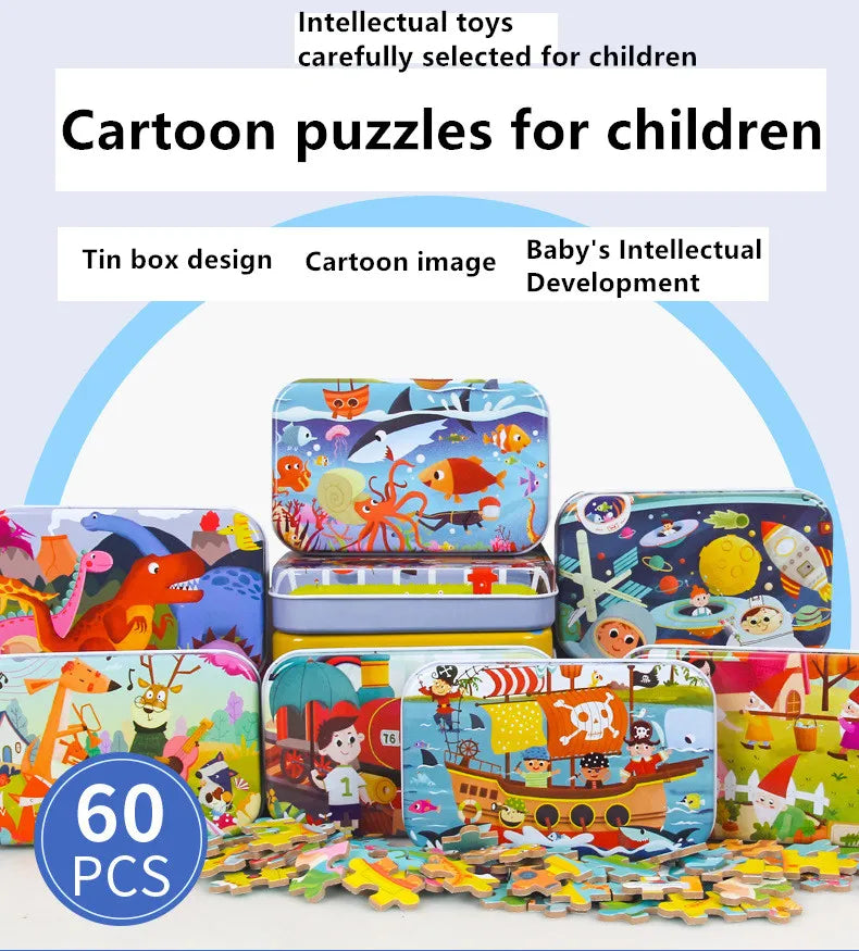 60-Piece Wooden Puzzle Set