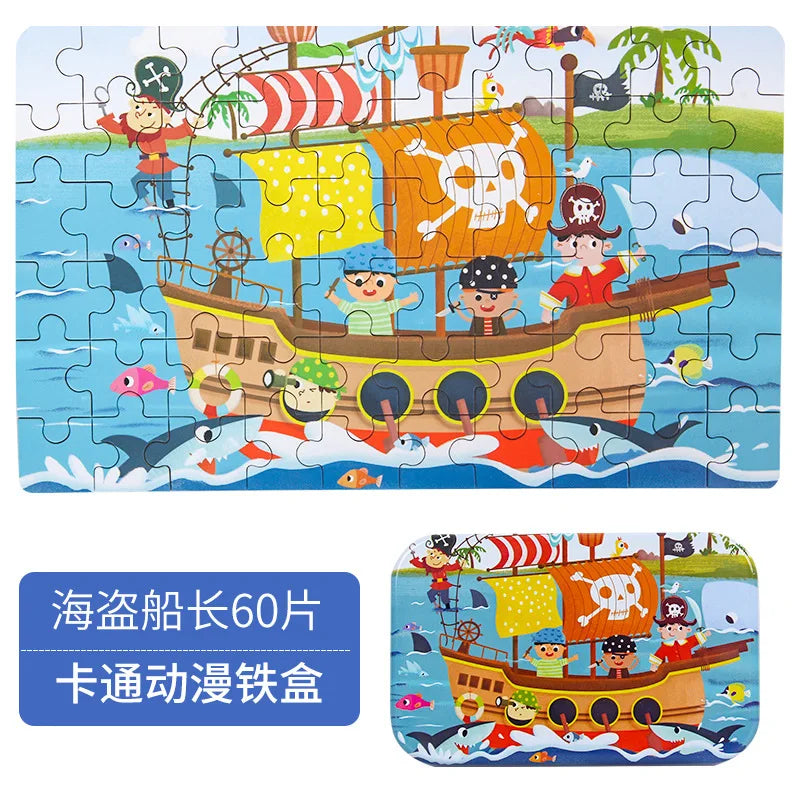 60-Piece Wooden Puzzle Set