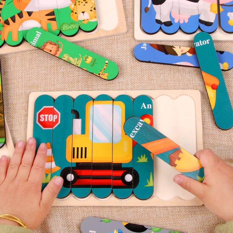 Montessori 2-in-1 Two-Sided Wooden Strip Puzzle