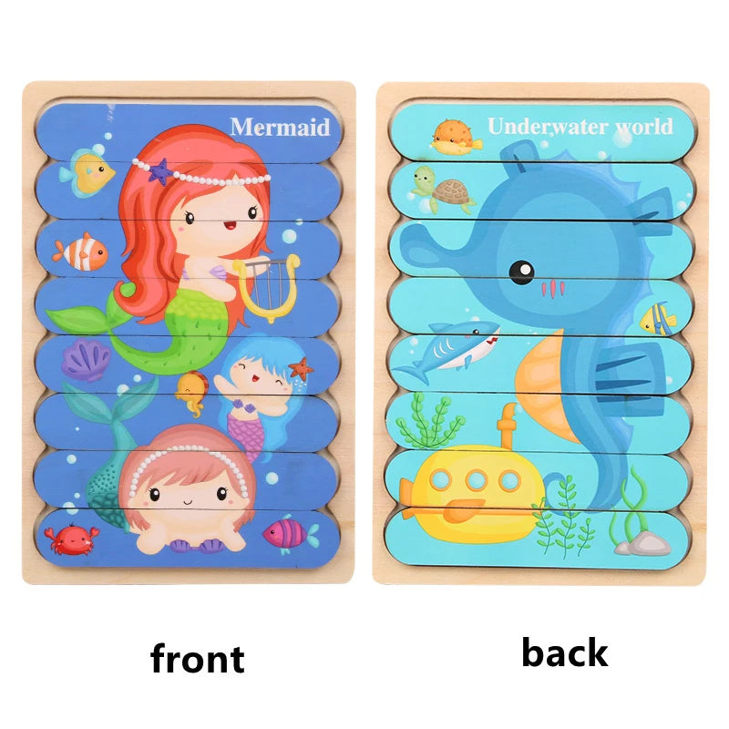 Montessori 2-in-1 Two-Sided Wooden Strip Puzzle