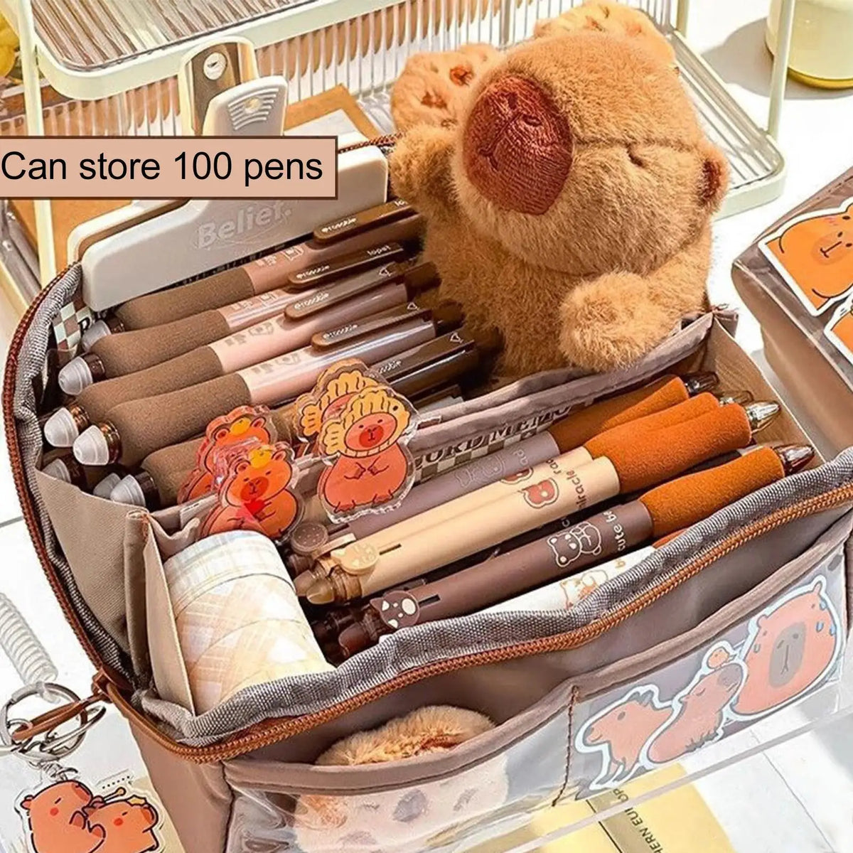 Cute Cartoon Capybara Zippered Pencil Case & Makeup Bag