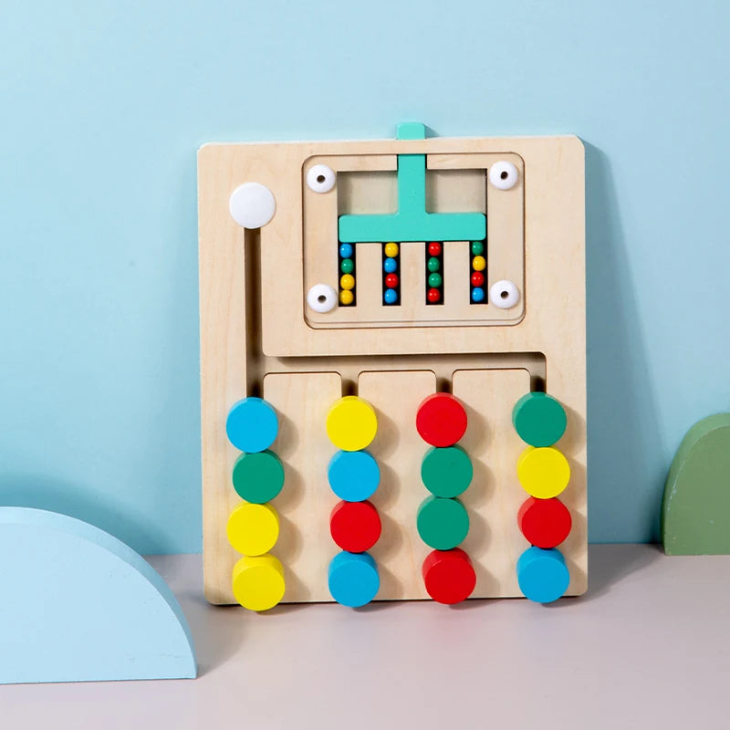 Double-Sided Wooden Four-Color Logic Game – Montessori Brain Training Toy for Kids