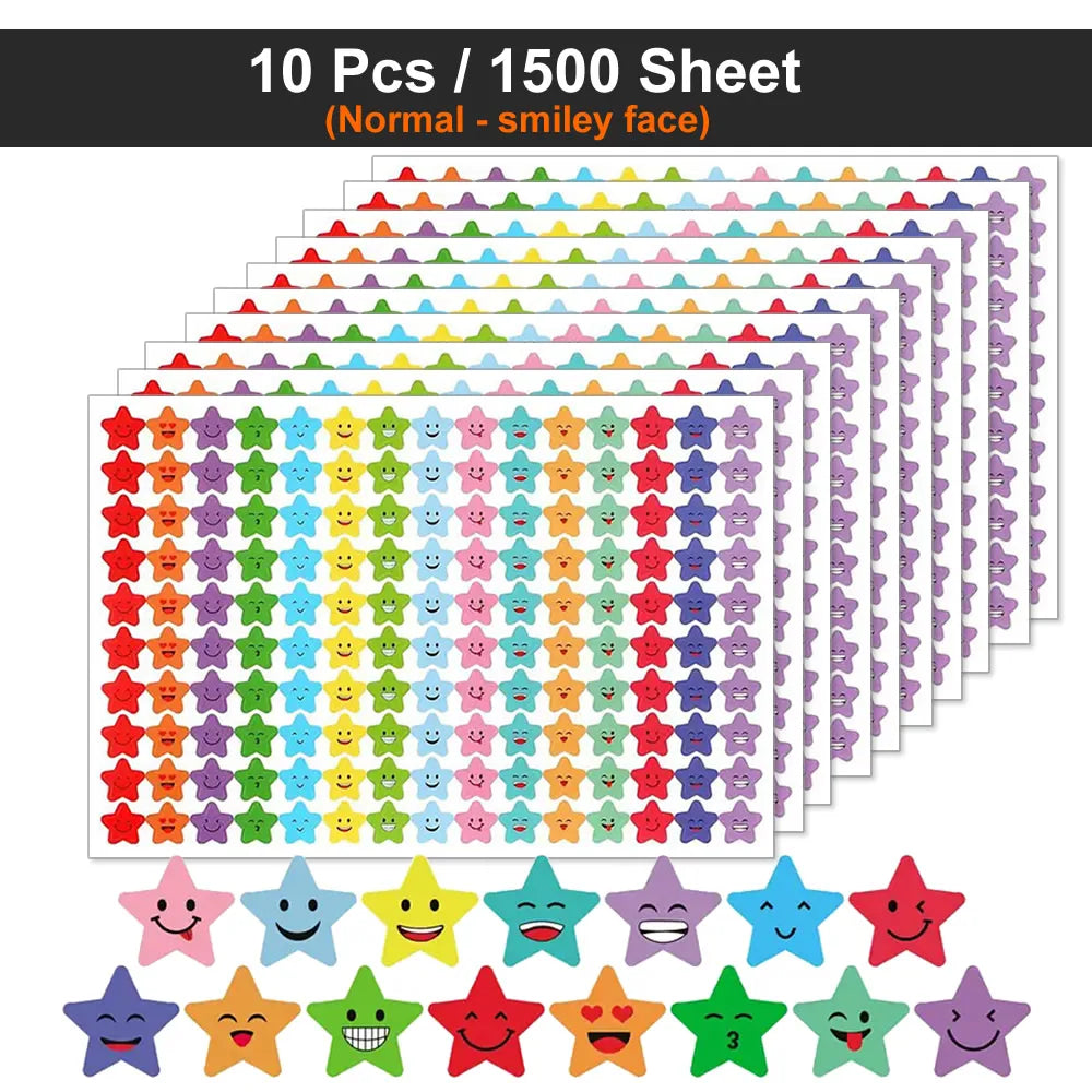 Happy Face & Stars Reward Stickers Pack for Kids & Teachers