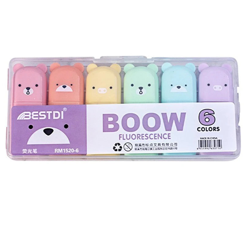 Cute Bear Mini Pastel Highlighter Pens Set for Students