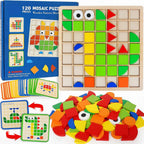 Wooden Montessori Mosaic Shape Puzzle – Colorful Sensory Jigsaw & Pattern Blocks for Toddlers