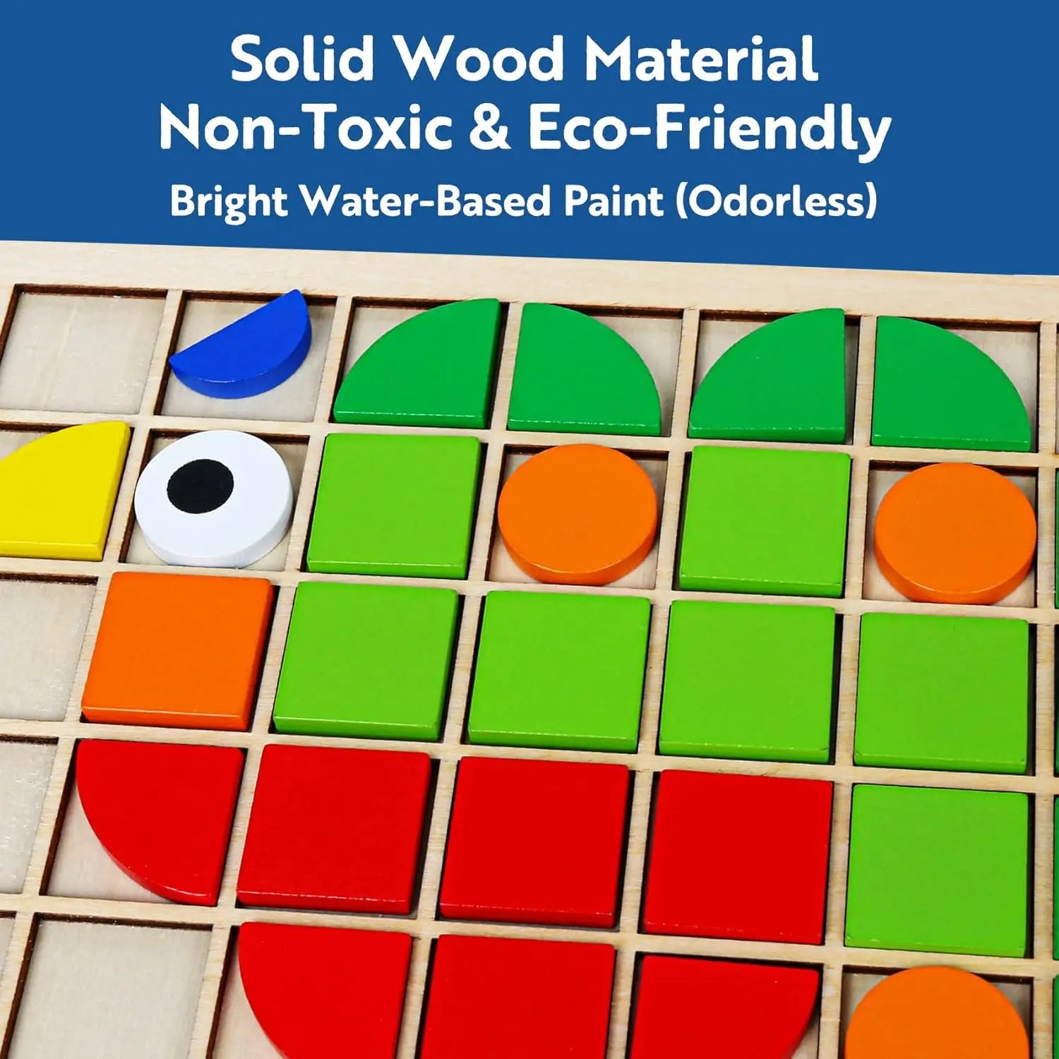 Wooden Montessori Mosaic Shape Puzzle – Colorful Sensory Jigsaw & Pattern Blocks for Toddlers
