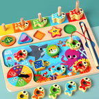 Montessori Wooden Math Busy Board – Counting, Shape Sorting & Magnetic Fishing Toy