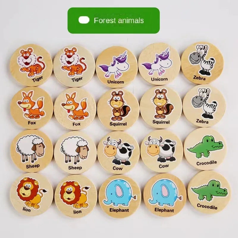 Wooden Animal Memory Match Puzzle