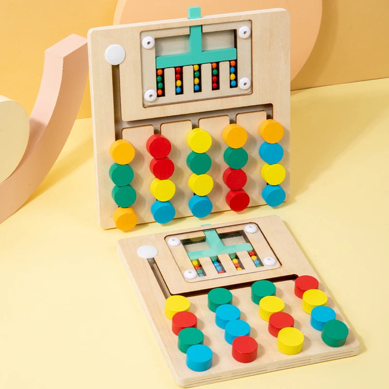 Double-Sided Wooden Four-Color Logic Game – Montessori Brain Training Toy for Kids