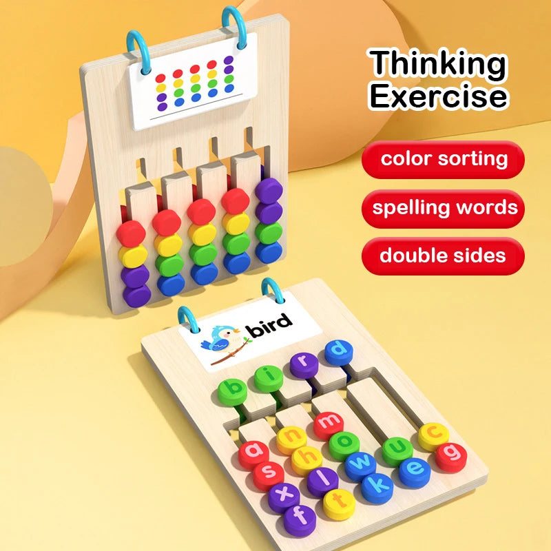 2-in-1 Wooden Word Building & Five-Color Matching Game – Educational Puzzle for Kids