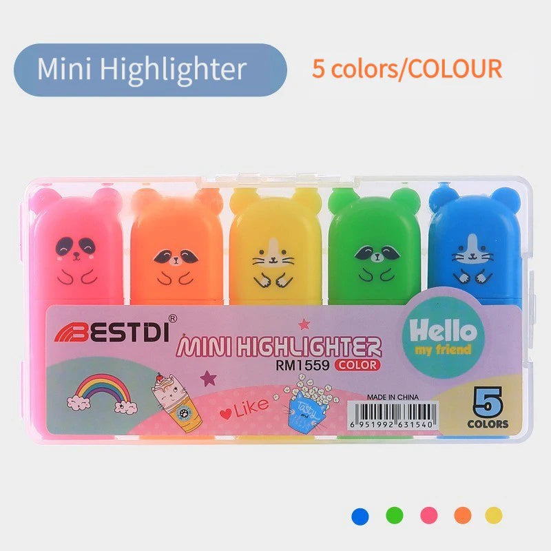 Cute Bear Mini Pastel Highlighter Pens Set for Students