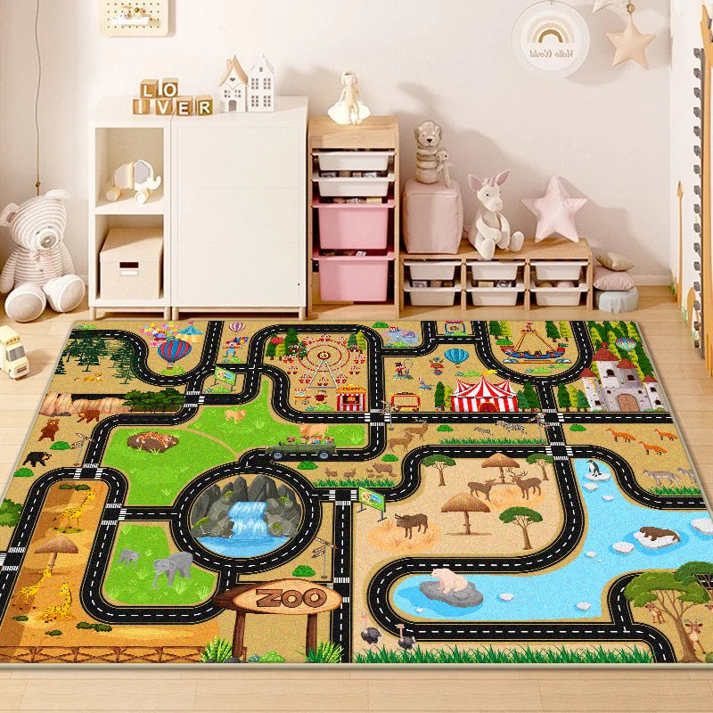 Children's Traffic Road Play Carpet – Non-Slip Soft Sensory Rug for Bedrooms & Living Rooms