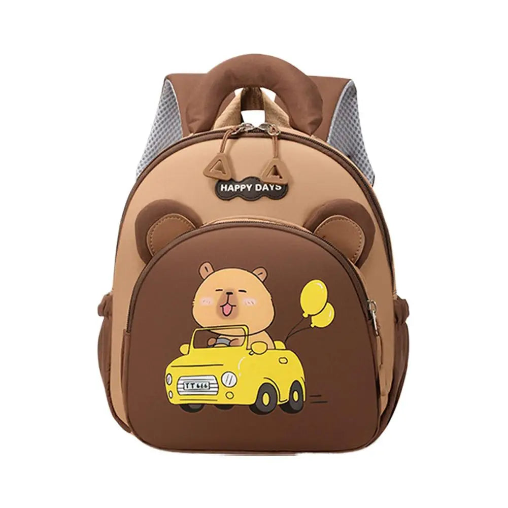 Cute Capybara Nylon School Backpack with Multi-Pockets