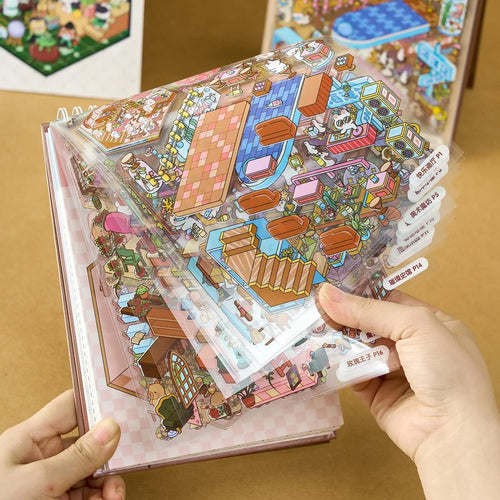 3D DIY Miniature Scene Sticker Book Set with Tweezers (40 Pcs)