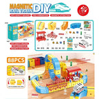 Magnetic Train Set DIY 3D Cube Track Electric Train Set for Kids Flexible Magnet Track Car Toy Stem Learning Building Cube Gift