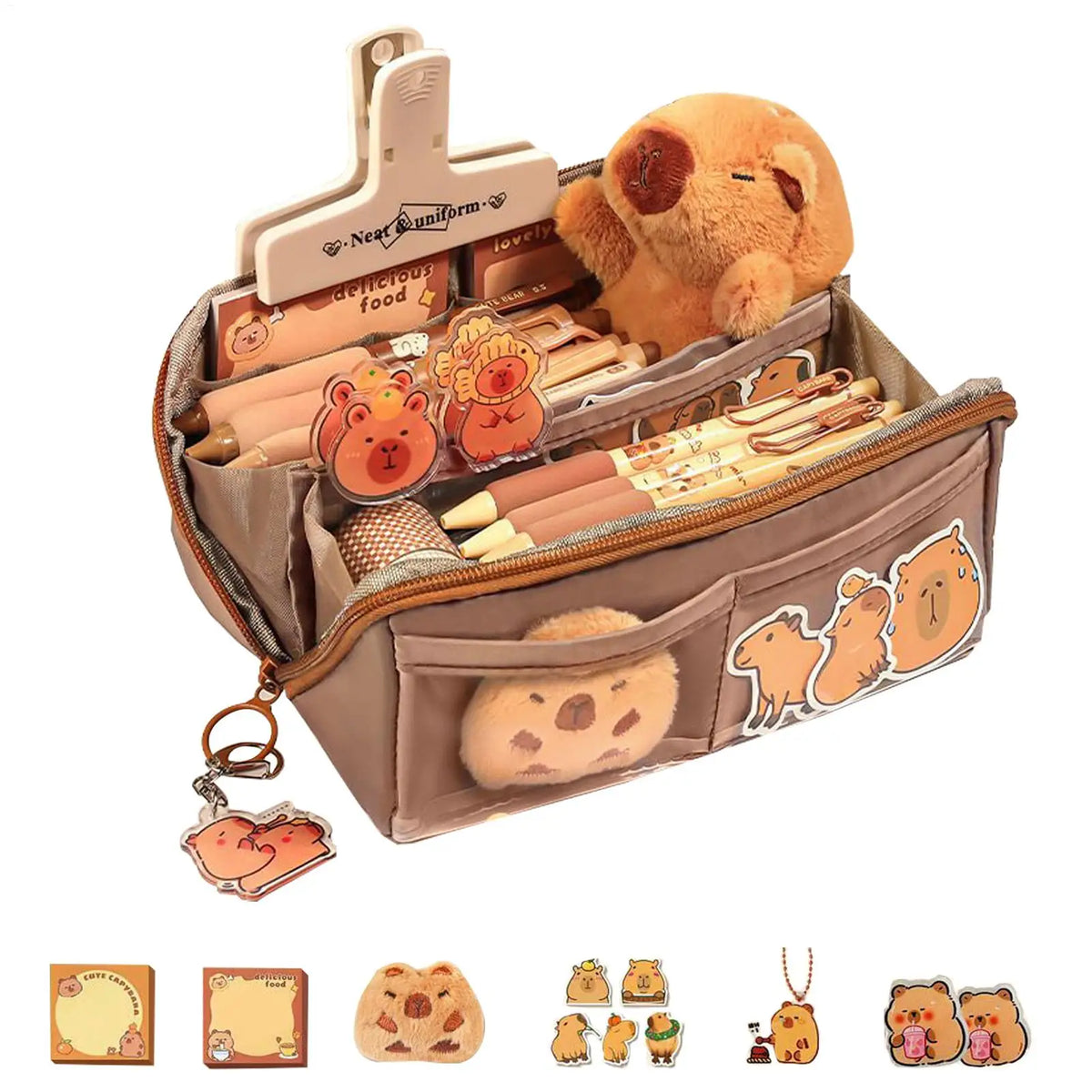 Cute Cartoon Capybara Zippered Pencil Case & Makeup Bag
