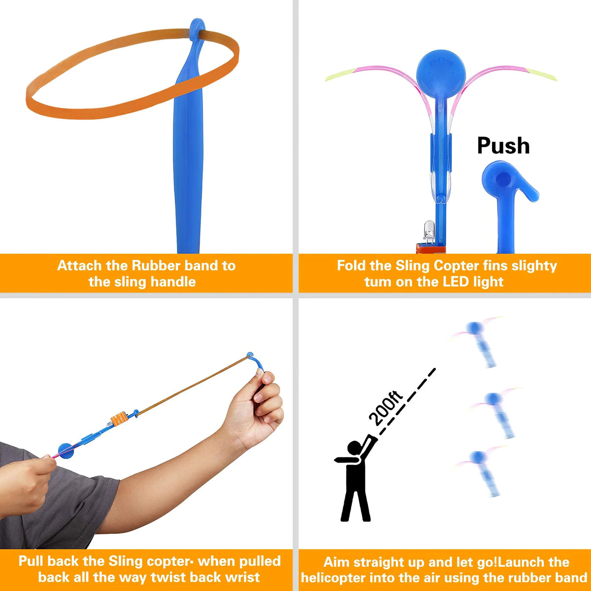 LED Slingshot Rocket Toy with Spinning Descent