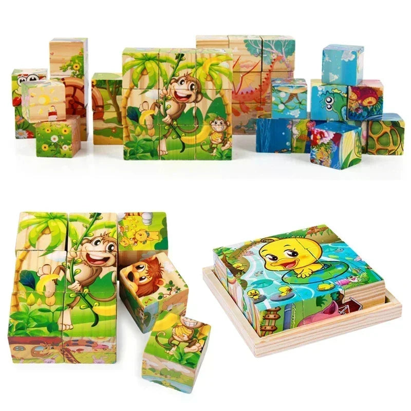 Montessori 6-in-1 Wooden Block Puzzle 9-Piece