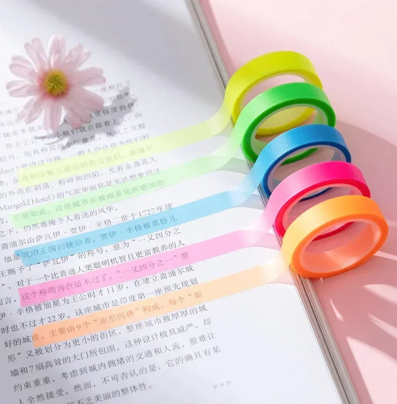 5 Rolls Transparent Fluorescent Highlighter Tape & Index Tabs