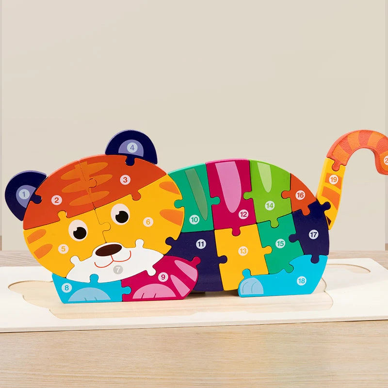 3D Wooden Animal Jigsaw Puzzle for Toddlers