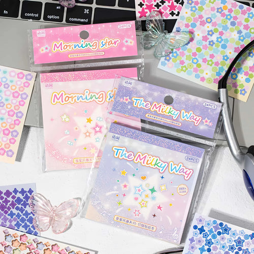 24 Sheets Holographic & Matte Mini Sticker Book for Journaling