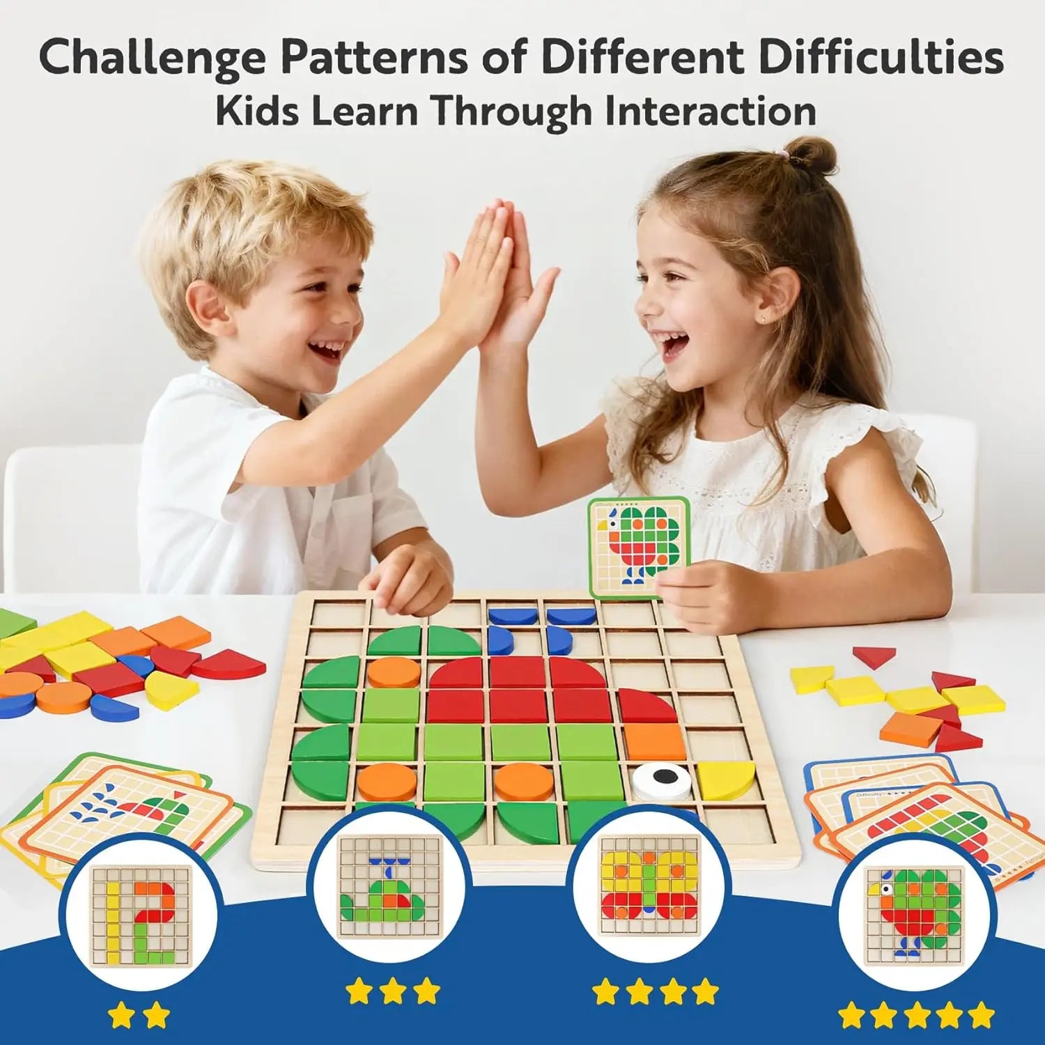 Wooden Montessori Mosaic Shape Puzzle – Colorful Sensory Jigsaw & Pattern Blocks for Toddlers