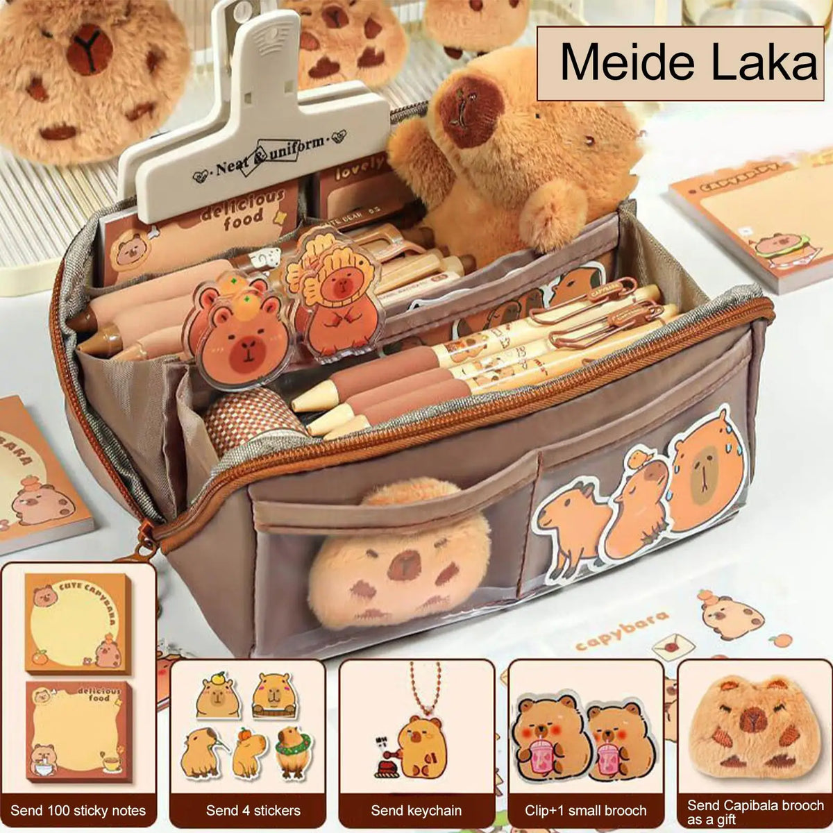 Cute Cartoon Capybara Zippered Pencil Case & Makeup Bag