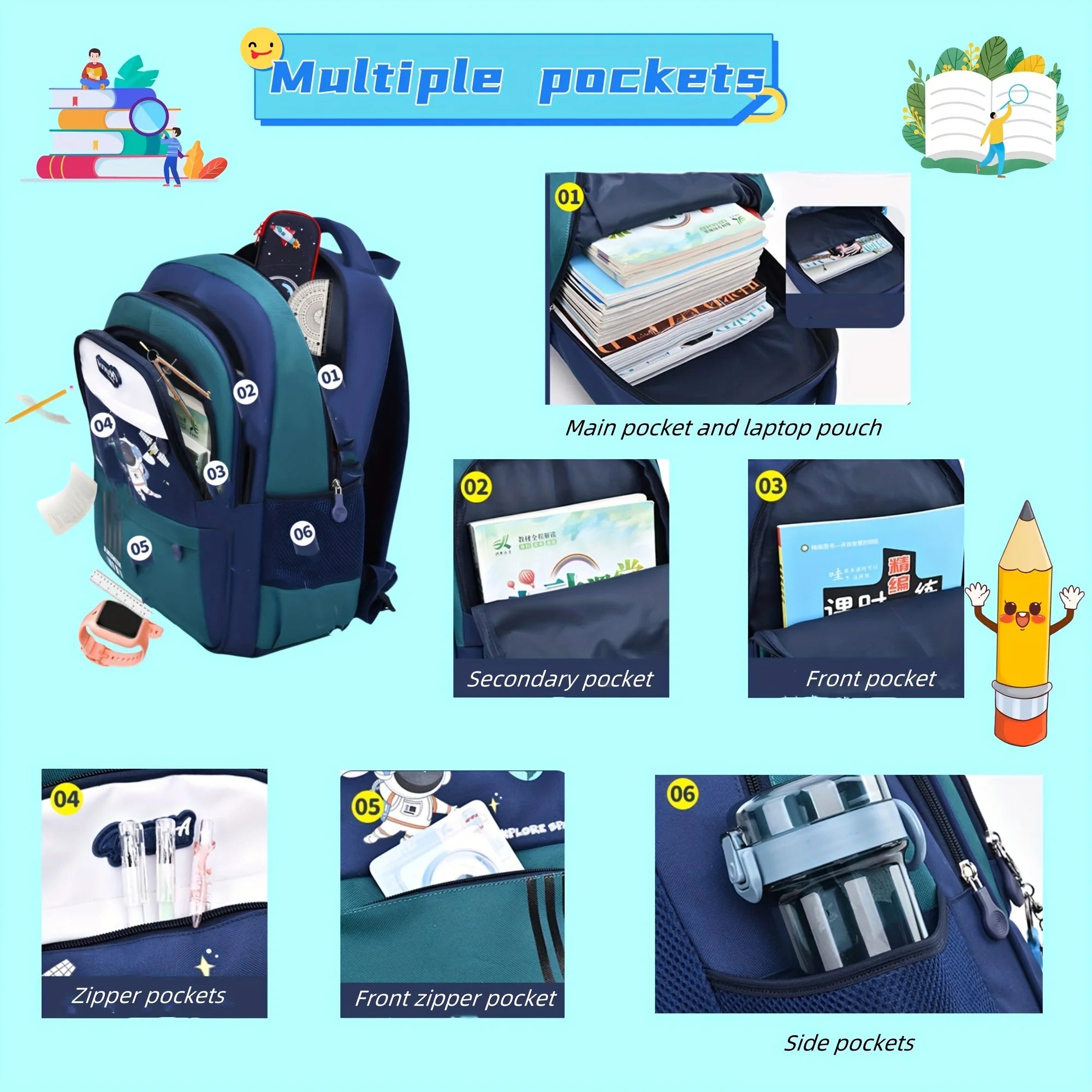 Lightweight Astronaut School Backpack for Kids & Teens
