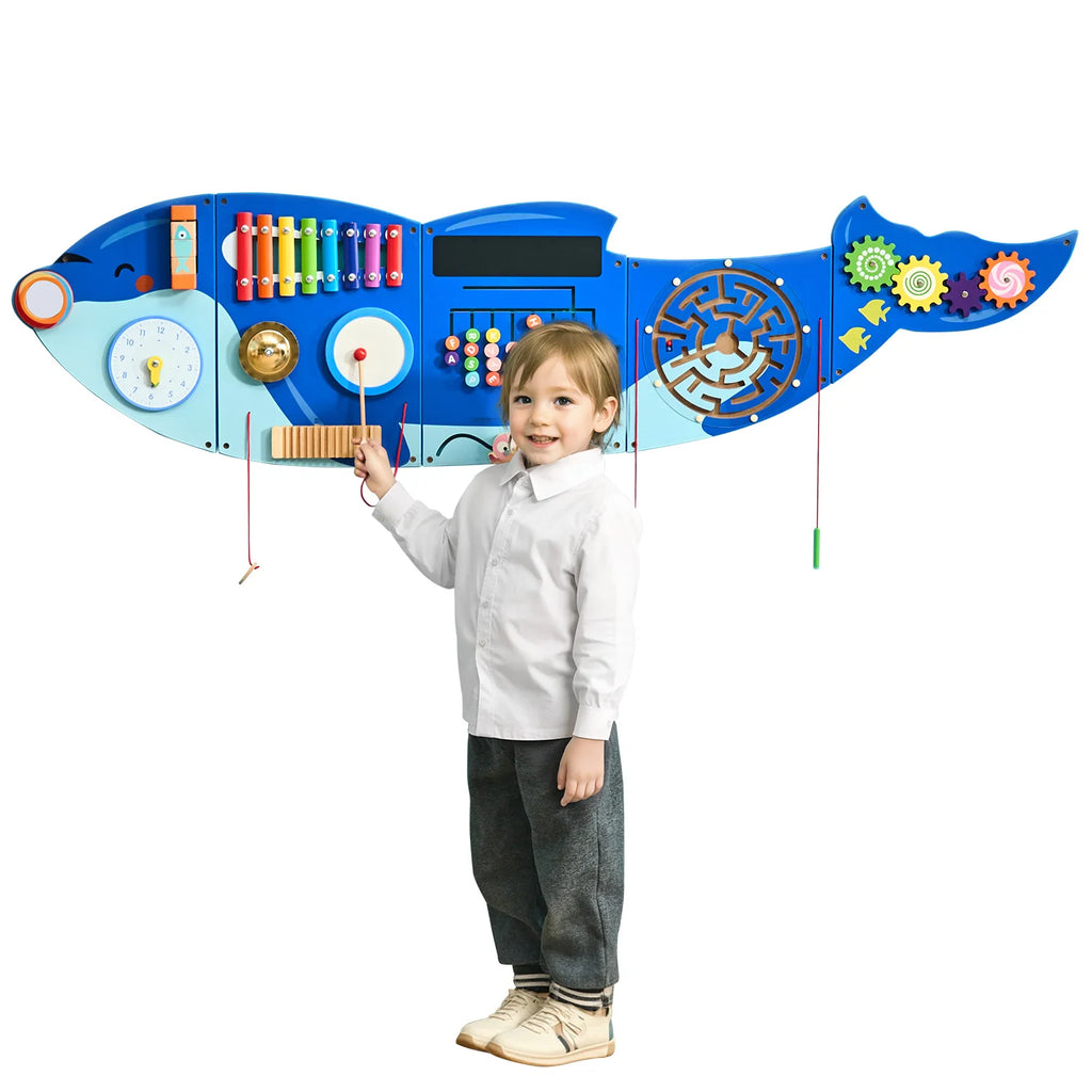 Orca Kids Wall-Mounted Busy Board – 12-in-1 Montessori Sensory Hanging Panel