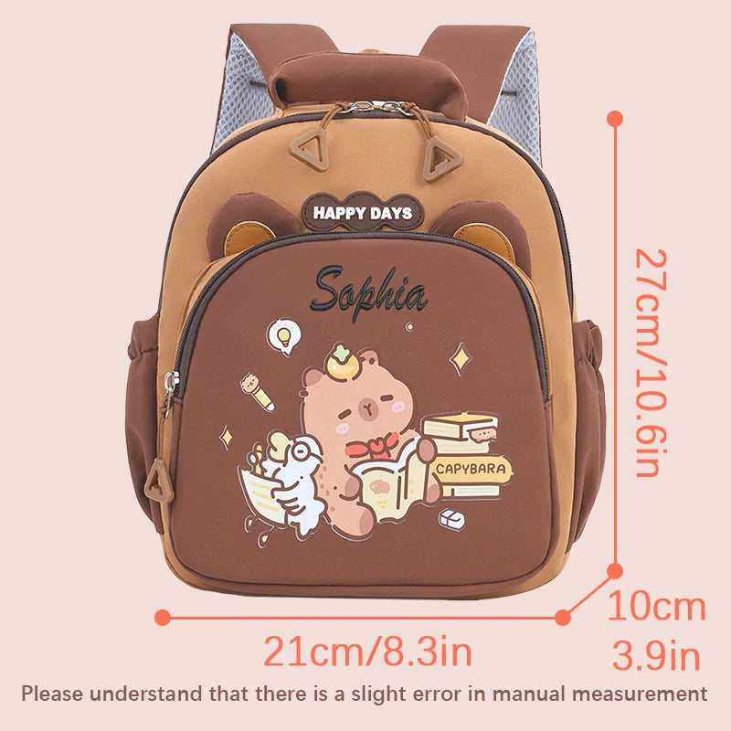 Cute Embroidered Capybara Casual School Backpack