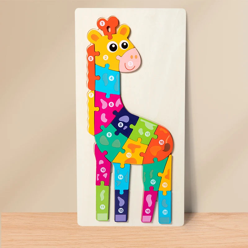 3D Wooden Animal Jigsaw Puzzle for Toddlers