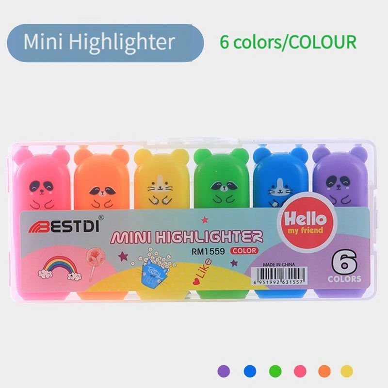 Cute Bear Mini Pastel Highlighter Pens Set for Students