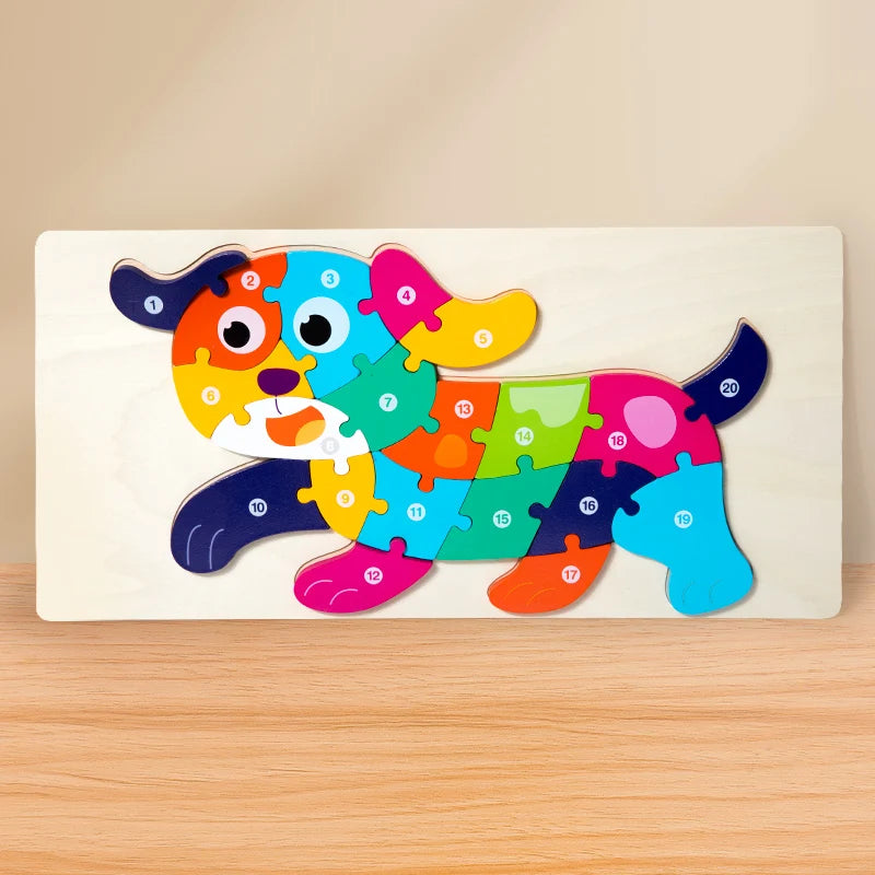 3D Wooden Animal Jigsaw Puzzle for Toddlers