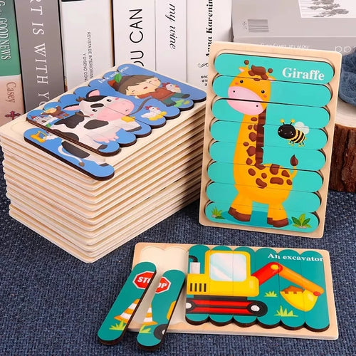 3D Wooden Montessori Puzzles for Toddlers & Kids (Ages 2-3)