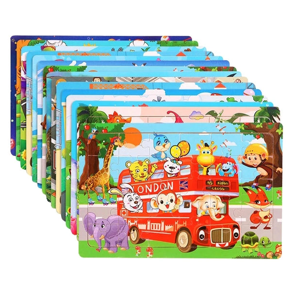 Montessori 3D Wooden Animal & Traffic Puzzle