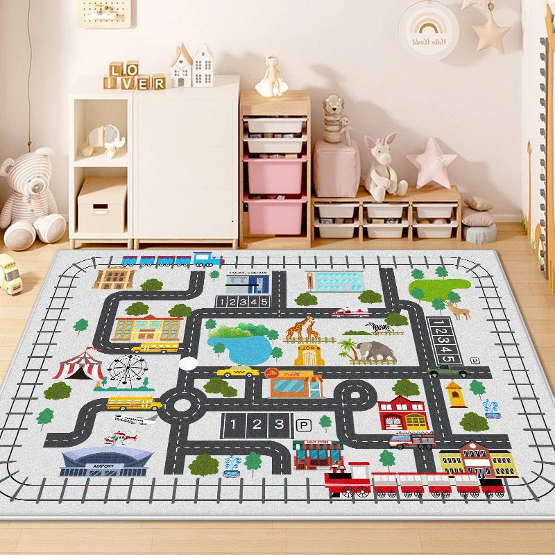 Children's Traffic Road Play Carpet – Non-Slip Soft Sensory Rug for Bedrooms & Living Rooms
