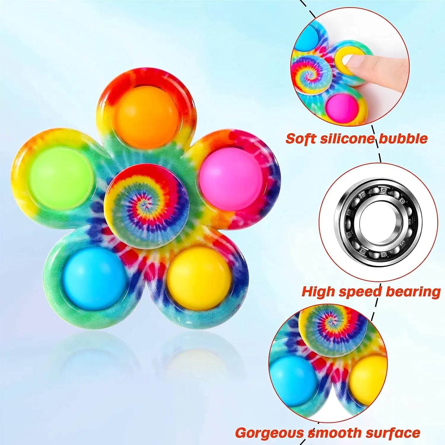 2-in-1 Tie-Dye Fidget Spinner & Push Bubble Pop Toy