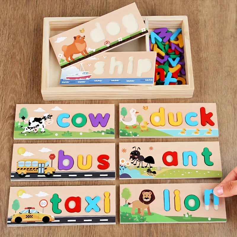 Wooden Alphabet Spelling Puzzle & Montessori Word Toy