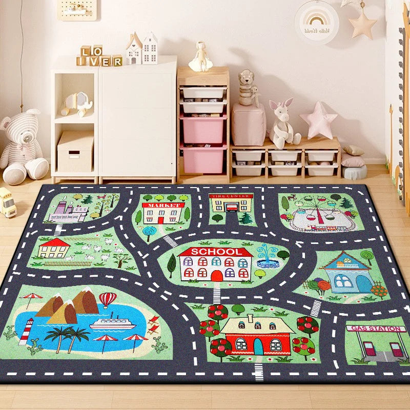 Children's Traffic Road Play Carpet – Non-Slip Soft Sensory Rug for Bedrooms & Living Rooms