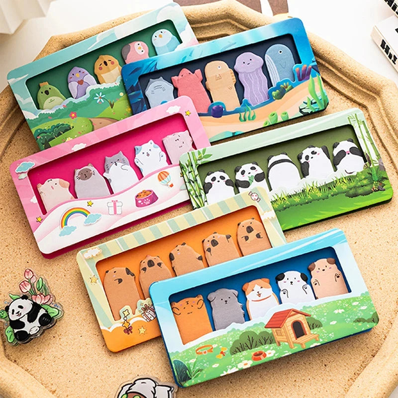 150 Sheets Cute Cartoon Animal Sticky Notes & Bookmarks Set