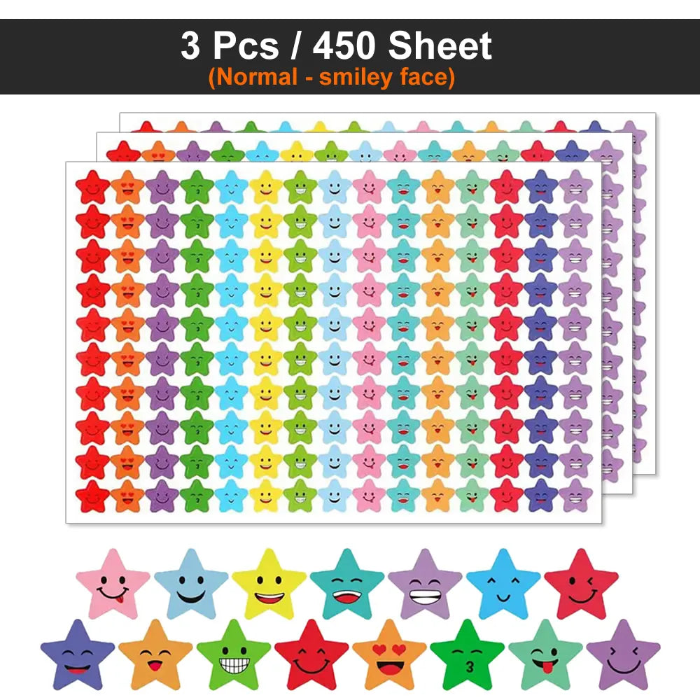Happy Face & Stars Reward Stickers Pack for Kids & Teachers