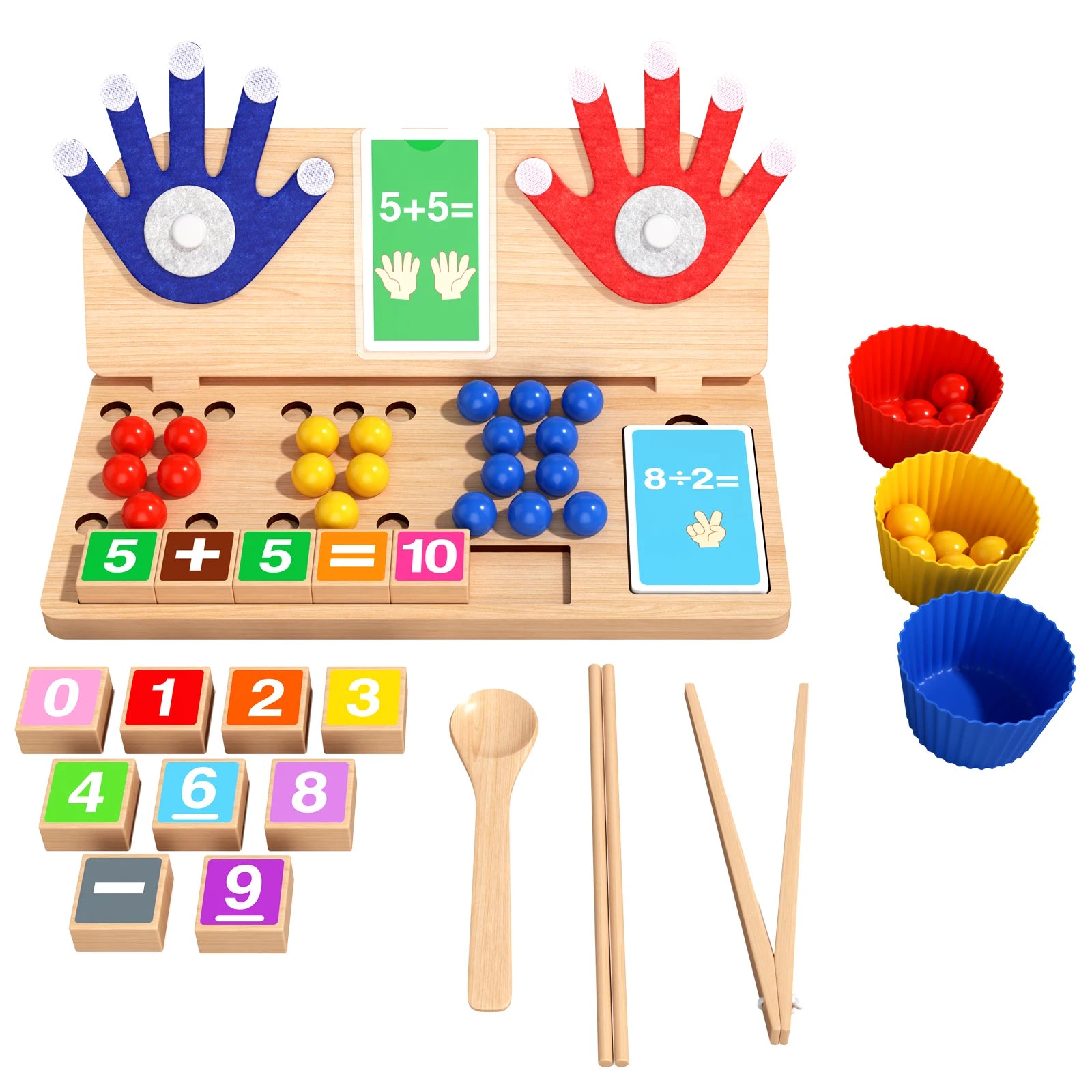 Montessori Wooden Math Counting To Finger Number Teaching Aids Preschool Educational Learning Toy for Kids 3-5 Years Old Gifts