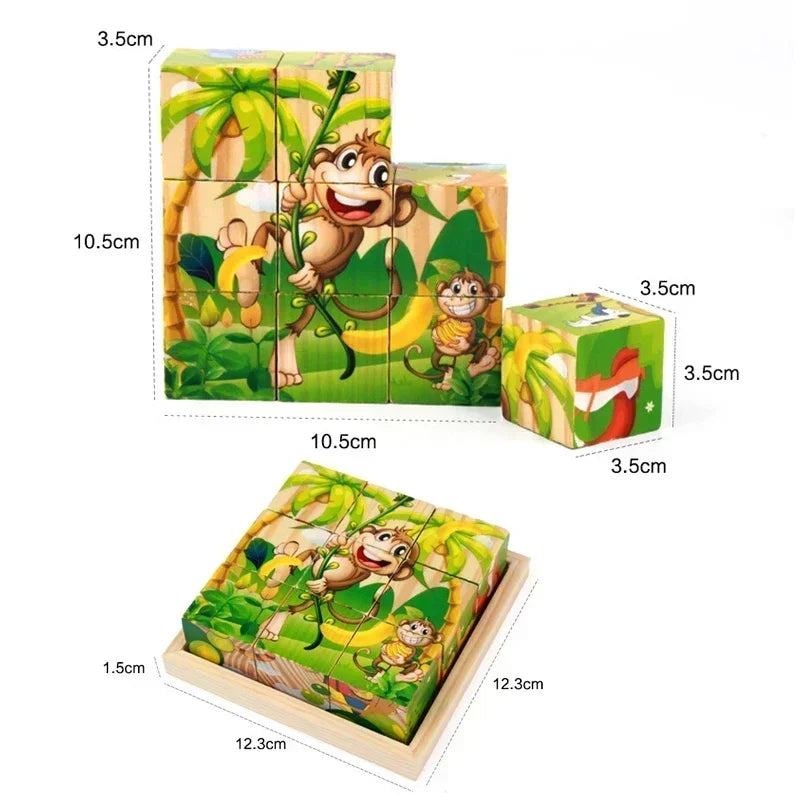 Montessori 6-in-1 Wooden Block Puzzle 9-Piece