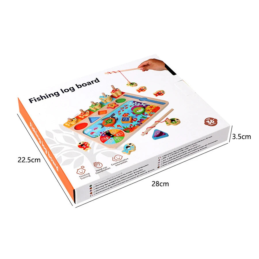 Montessori Wooden Math Busy Board – Counting, Shape Sorting & Magnetic Fishing Toy