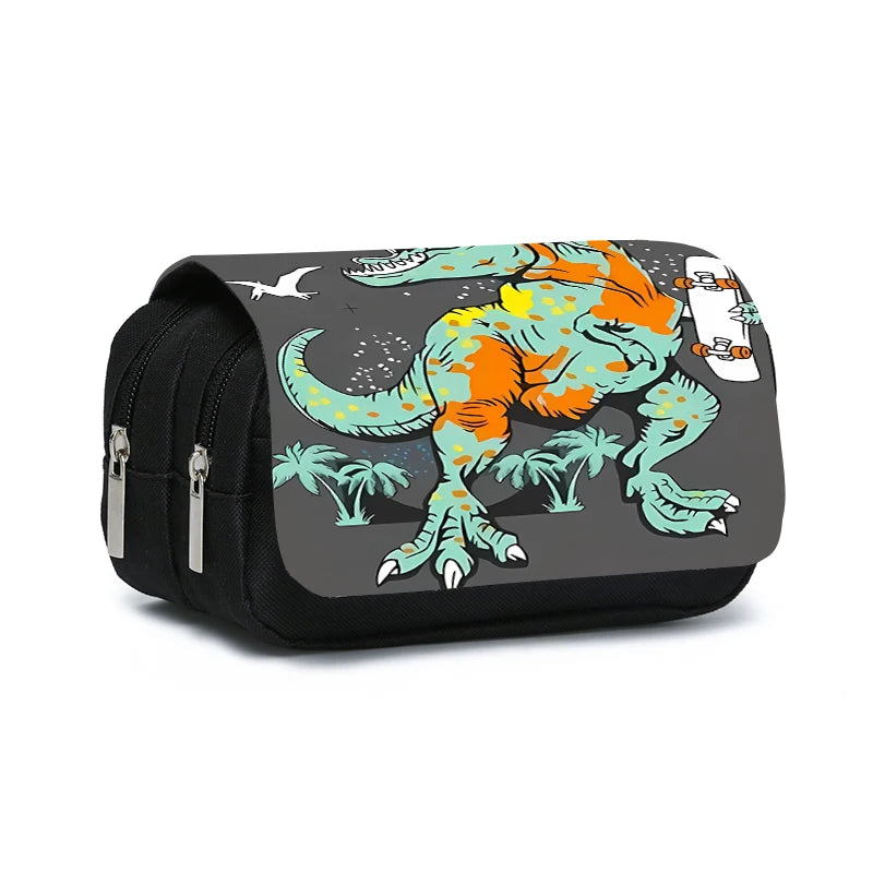 3D Cartoon Dinosaur Double Layer Pencil Case for Kids